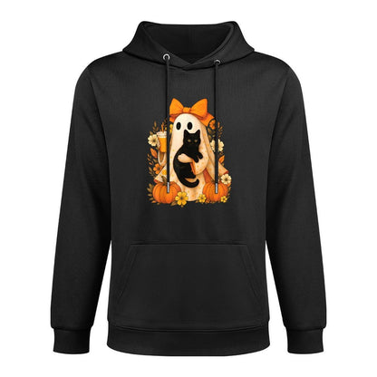 Retro Ghost Holding Cat Groovy Floral Vintage Halloween Versatile Streetwear Hoodie