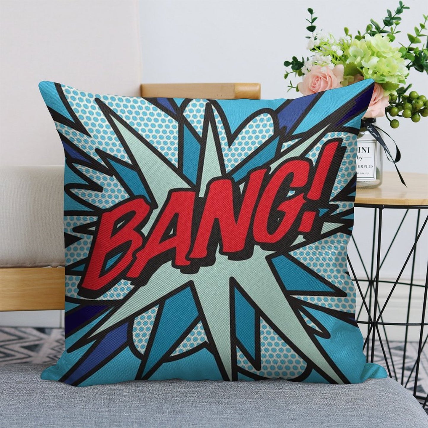 BANG Comic Book Pop Art Modern Fun Graphic Linen Throw Pillow Cover