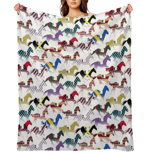 Off to The Horse Races Jockey Silks Pattern Throw Blanket