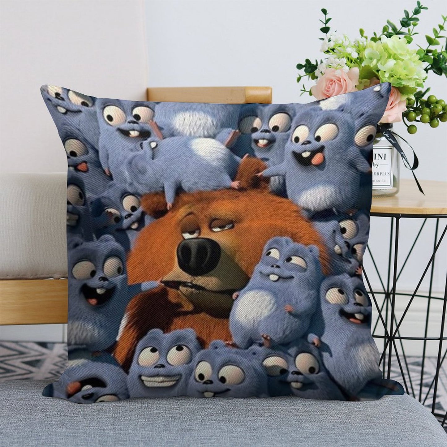 Grizzy And The Lemmings Linen Throw Pillow Cover
