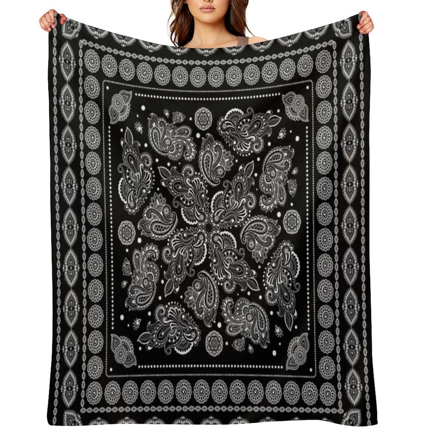 Oriental Paisley Ornament Black And White Throw Blanket