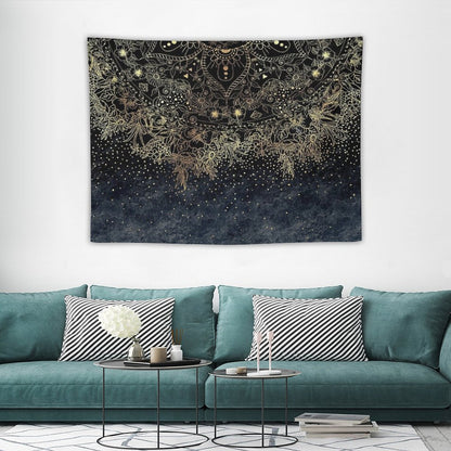 Blue Gold Mandala Floral Tapestry