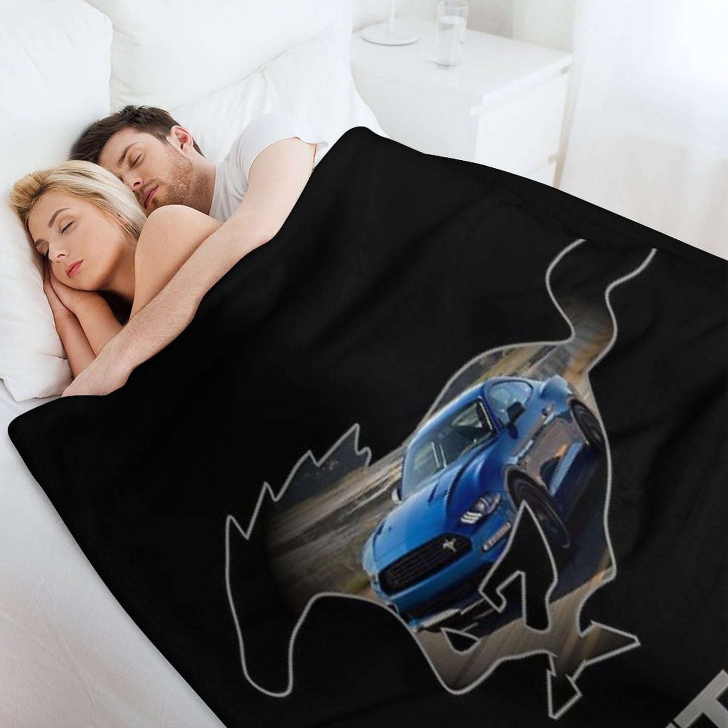 Ford Mustang GT Logo Emblem Design (Blue on Black) Throw Blanket