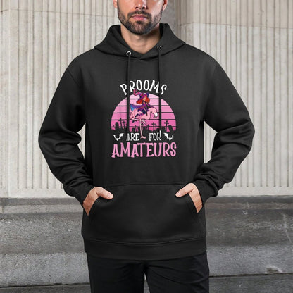 Brooms Are For Amateurs – Spooky Halloween Flamingo Unisex Design Hoodie