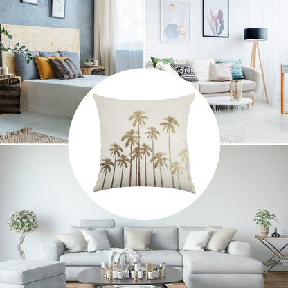 Glamorous Gold Tropical Palm Trees on White Linen Throw Pillow Cover