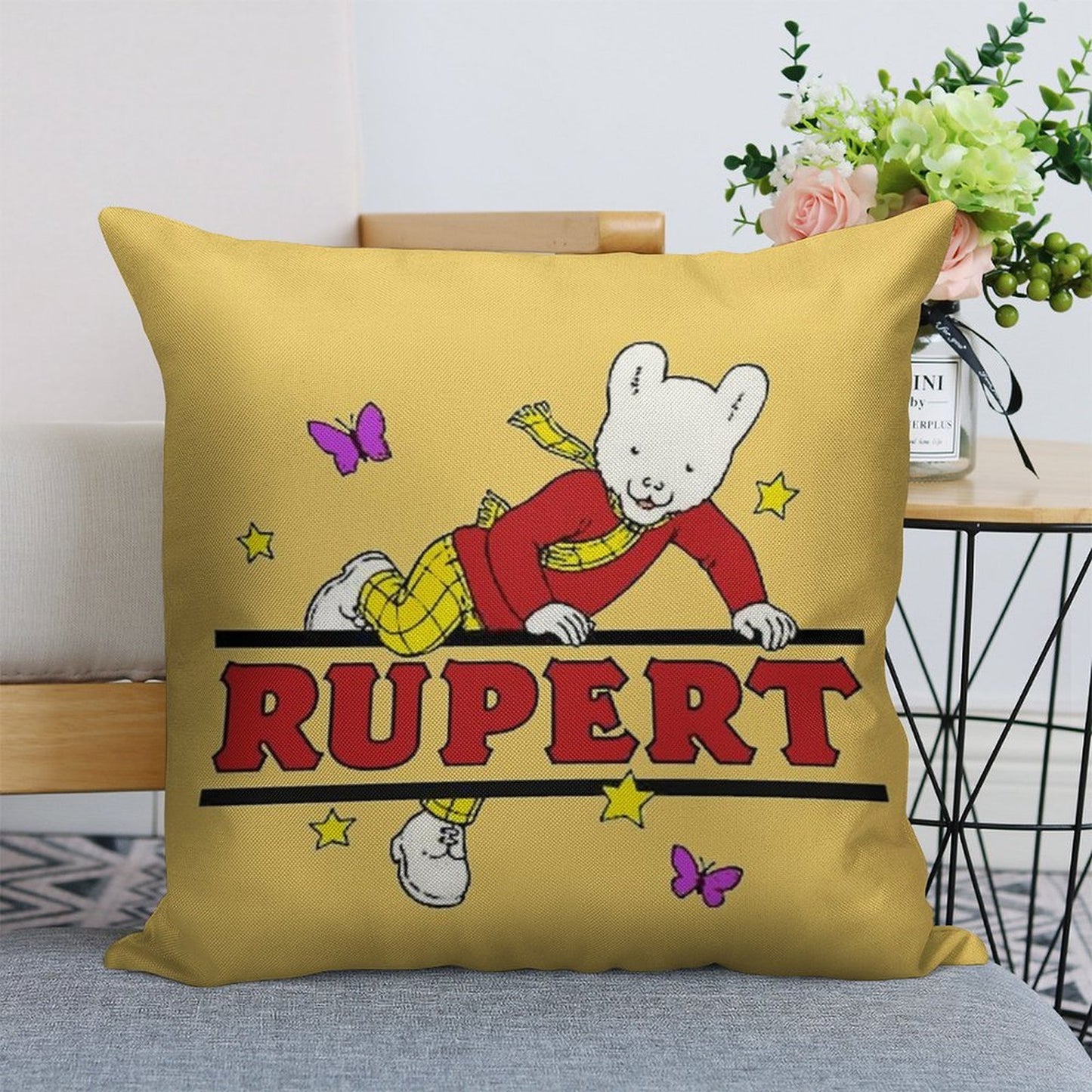 Rupert Bear Linen Throw Pillow Cover