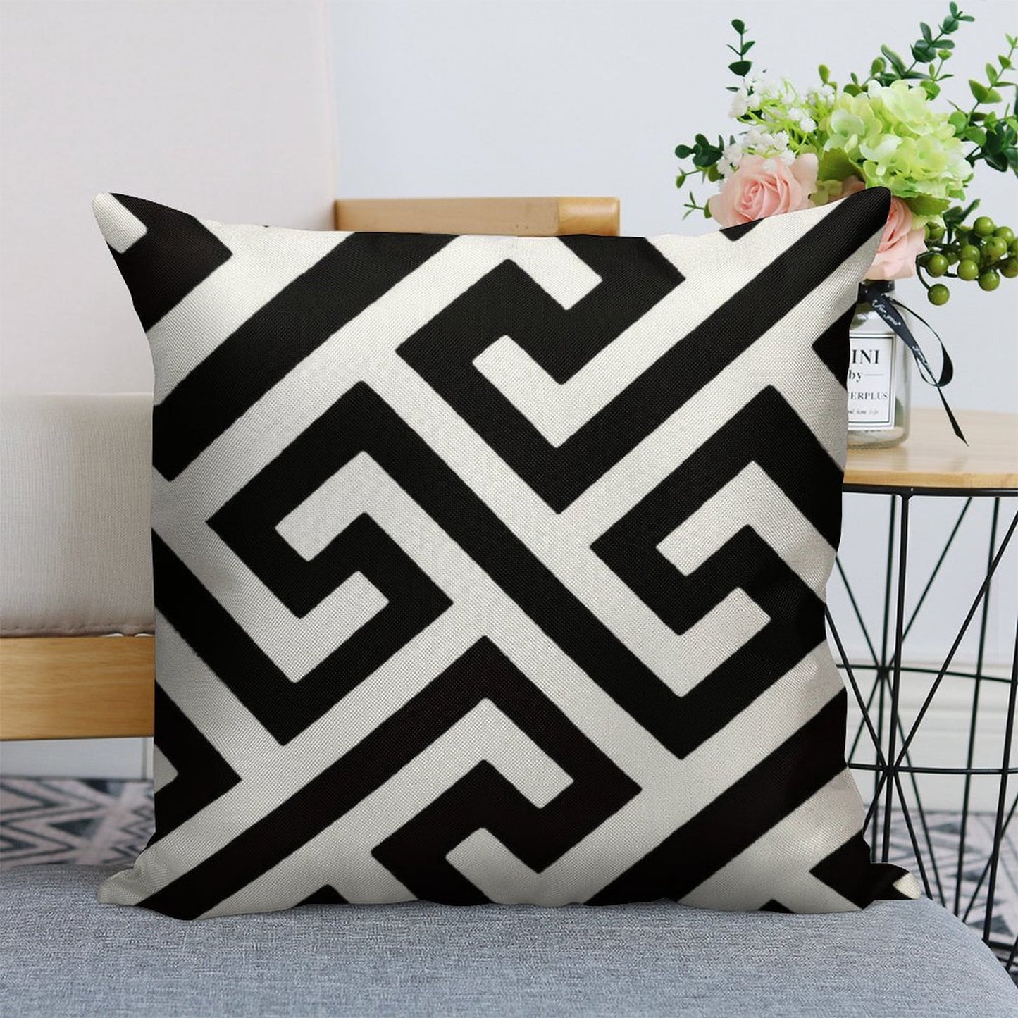 Throw Pillow  Cushion in Maze Print Design Linen Throw Pillow Cover
