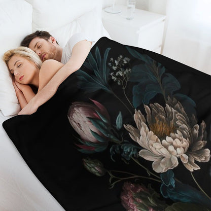 Dark Academia Peony Botanical Throw Blanket