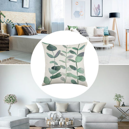 Watercolor, Eucalyptus, Leaves, Botanical, Painting, Green Linen Throw Pillow Cover