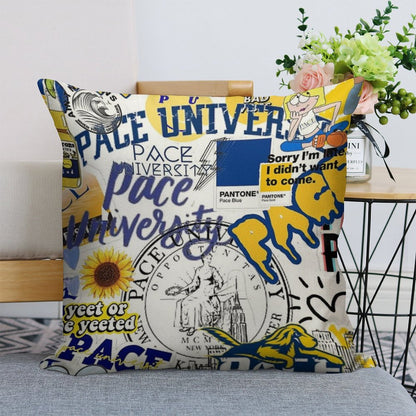 Pace University Collage Artwork Linen Throw Pillow Cover