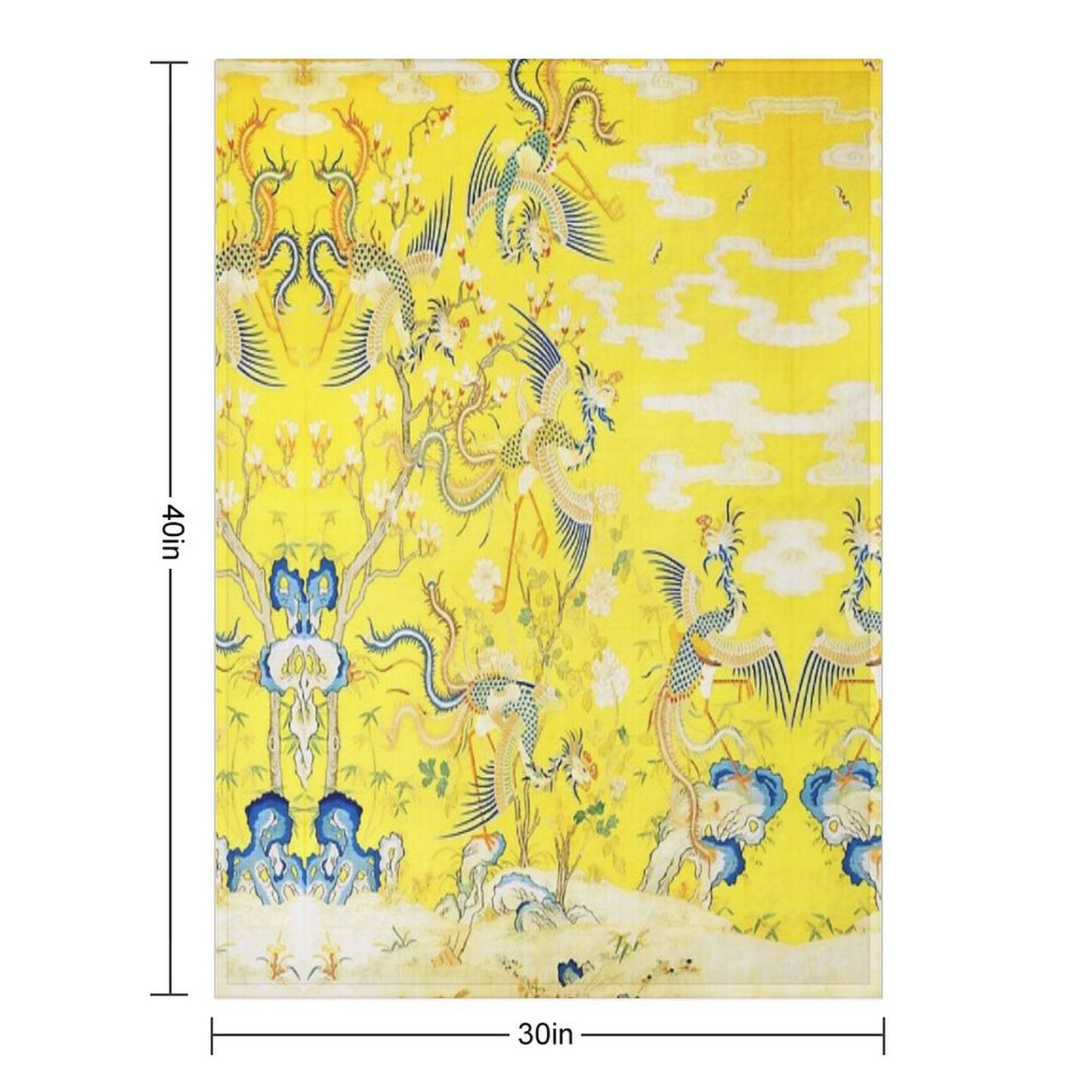 Five Phoenixes in The Garden ,Chinese Imperial Bright Yellow Floral Tapestry Throw Blanket