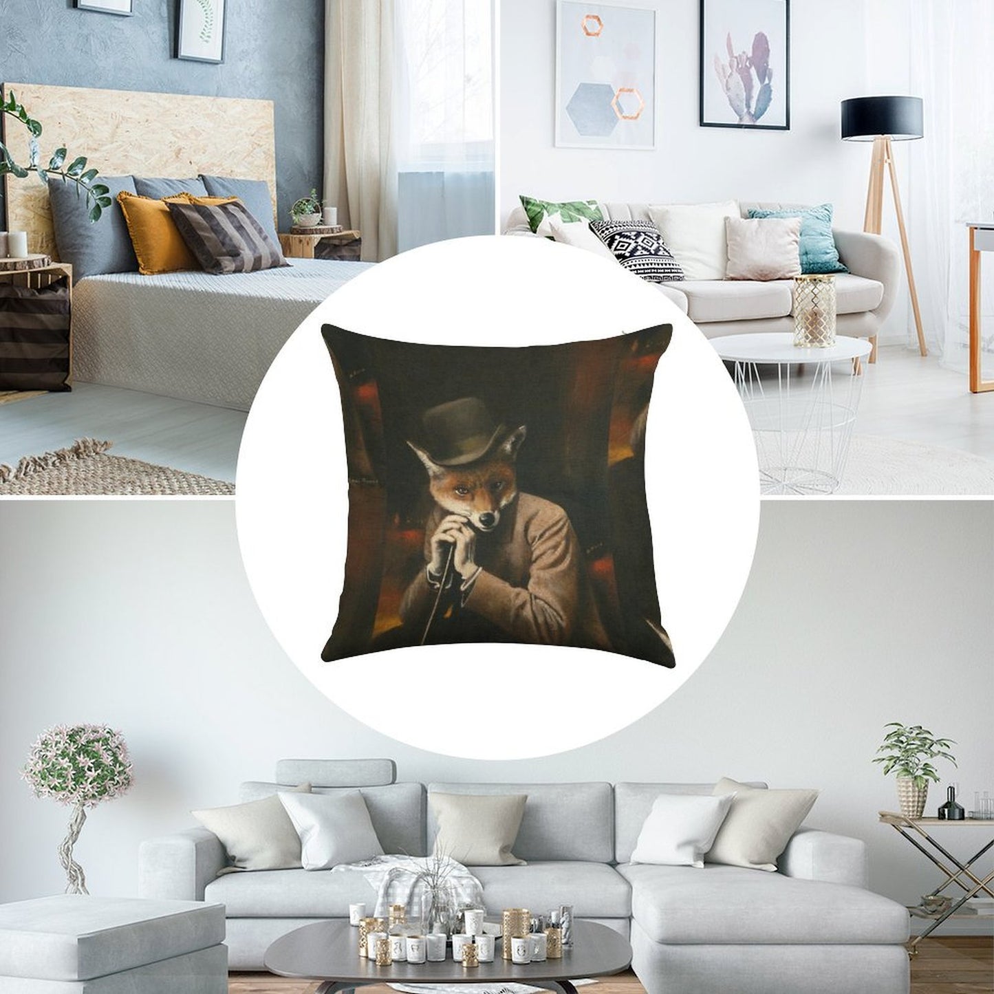 Edwardian Gentleman Fox Linen Throw Pillow Cover