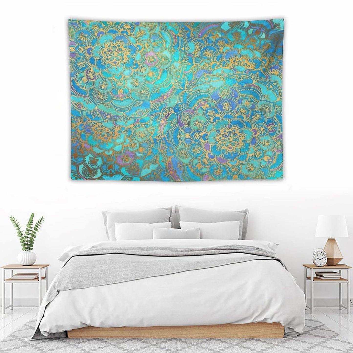Sapphire & Jade Stained Glass Mandalas Tapestry