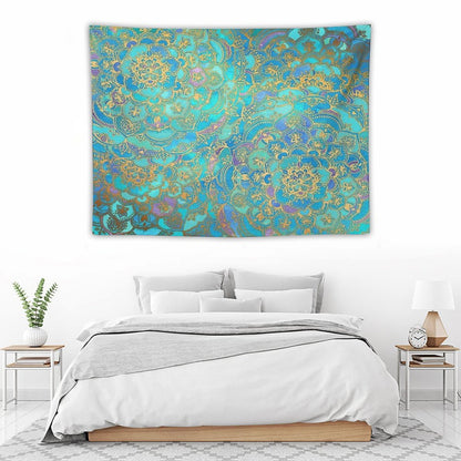 Sapphire & Jade Stained Glass Mandalas Tapestry