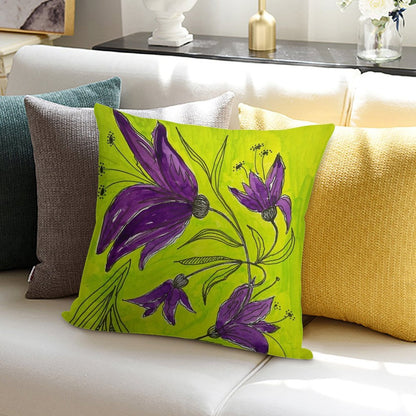 Botanical Lime Green And Purple Soft Easy Maintenance Throw Pillow