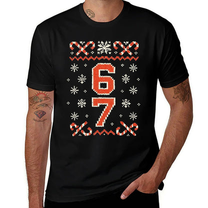 Funny 67 Meme Ugly Christmas Sweatern Boys Kids Mom Dad  Heathered Texture T-Shirt