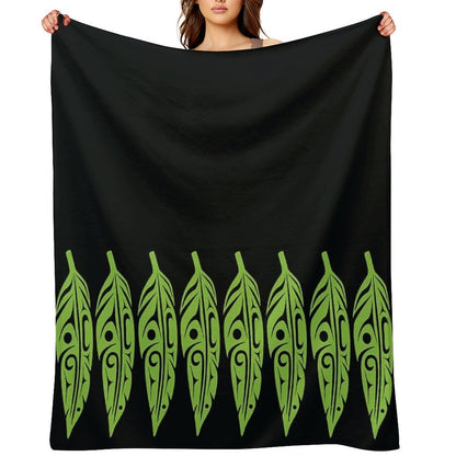 Feathers - Lime Green on Black Throw Blanket