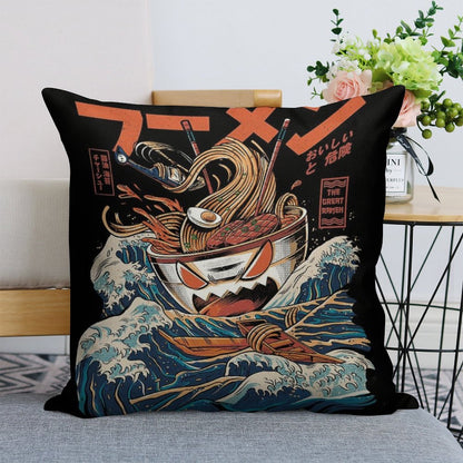 The Black Great Ramen Linen Throw Pillow Cover