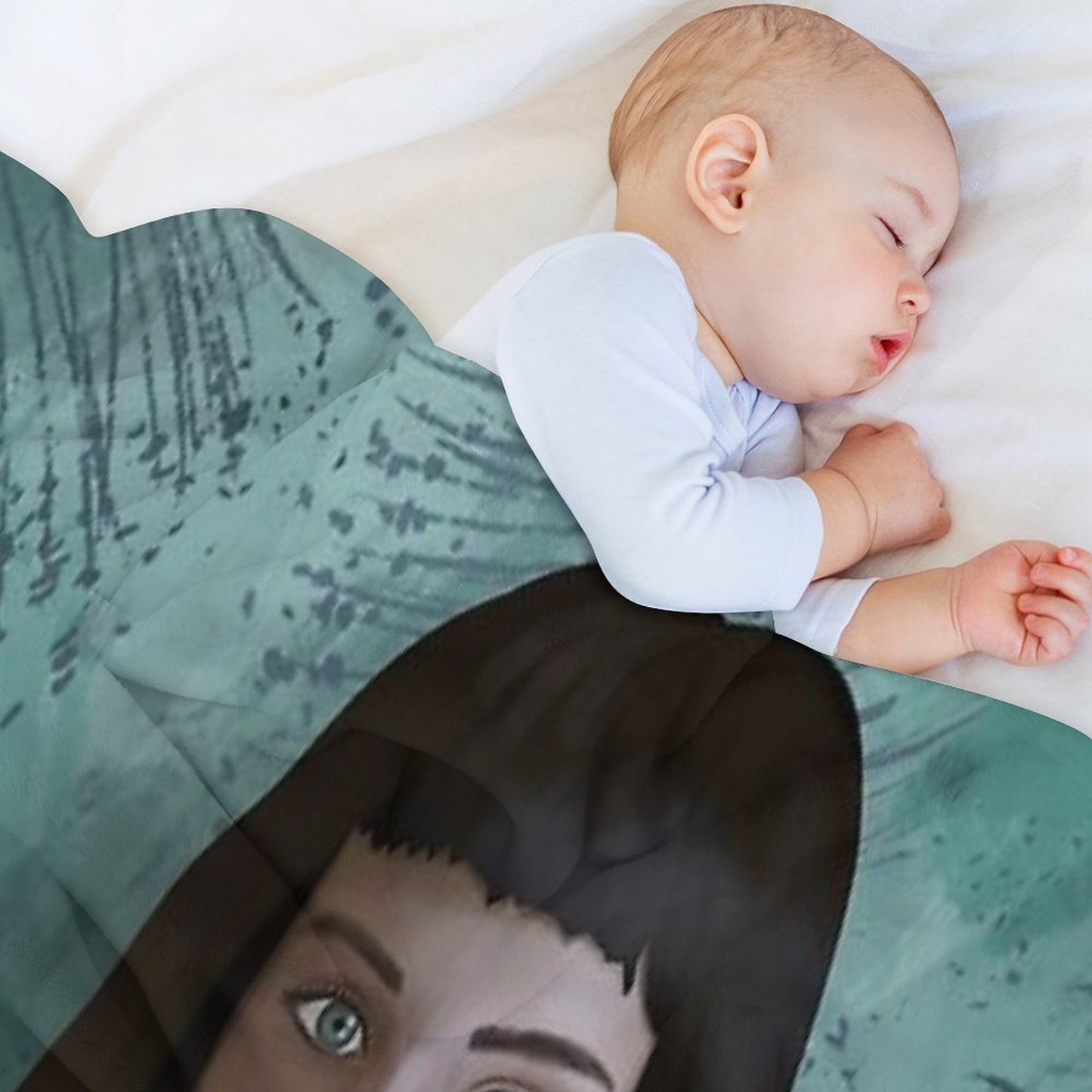 Woman Portrait in Teal Dress – Modern Digital Art Throw Blanket