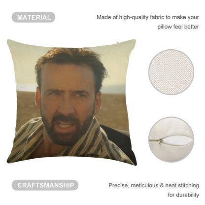 Nic Cage Meme Linen Throw Pillow Cover