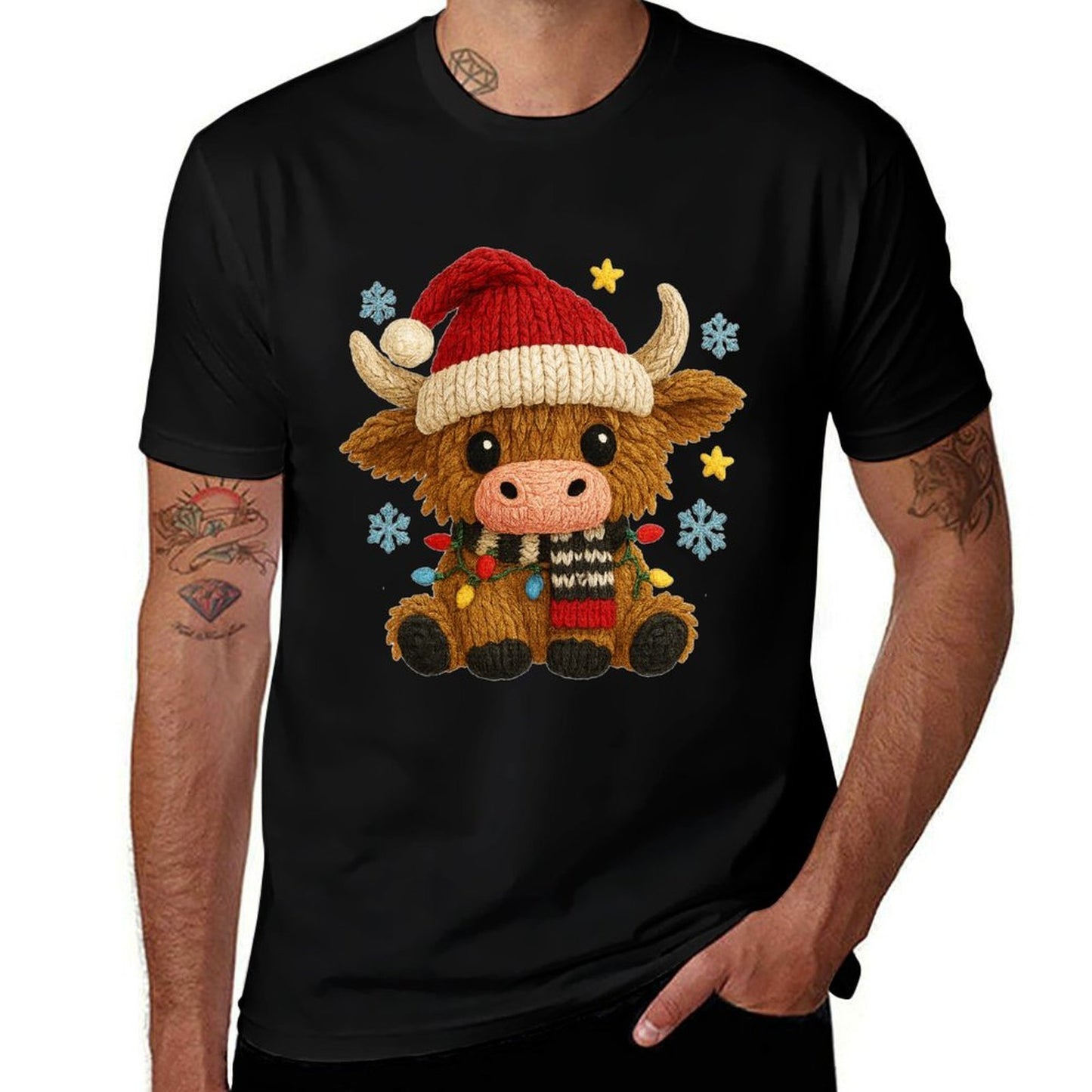 Crochet Yarn Highland Cow Christmas Western Girly Xmas  Classic T-Shirt
