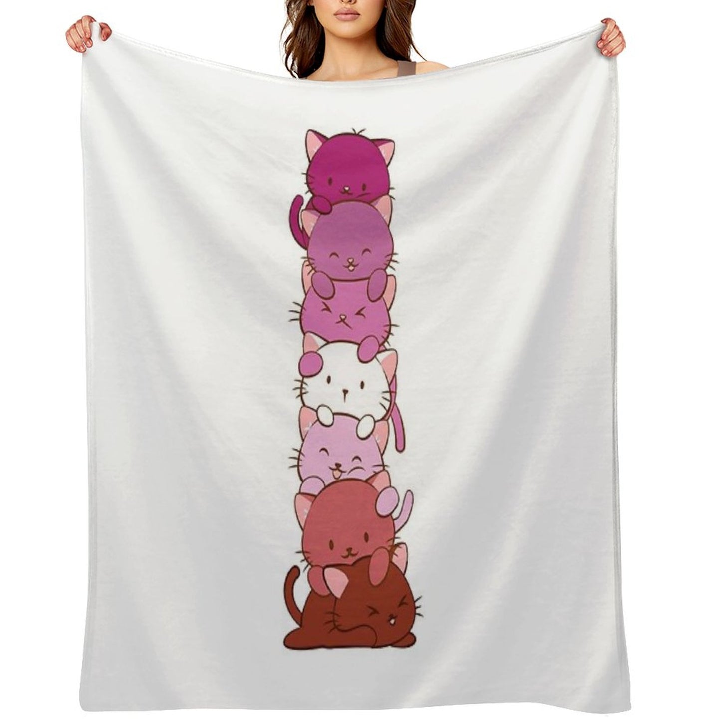 Lesbian Pride Flag Kawaii Cats Throw Blanket
