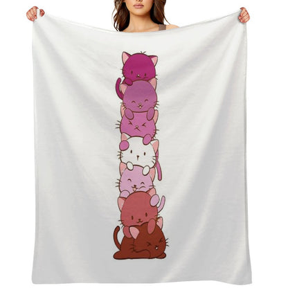Lesbian Pride Flag Kawaii Cats Throw Blanket