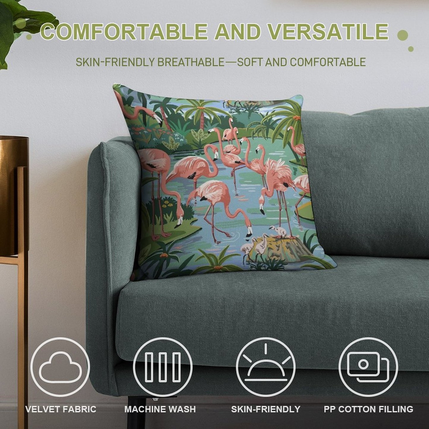 Flamingo Lagoon Vintage Style Paint by Number Soft Anti-Pilling Throw Pillow
