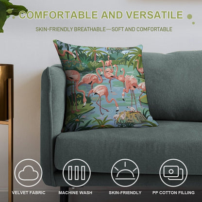 Flamingo Lagoon Vintage Style Paint by Number Soft Anti-Pilling Throw Pillow