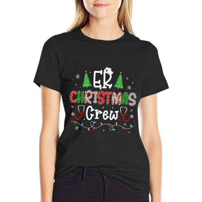 ER Nurse Christmas Apparel Unisex-Adults Christmas Cartoon Womens Black Crew Collar Modern Classic Small  Trendy Pattern T-Shirt
