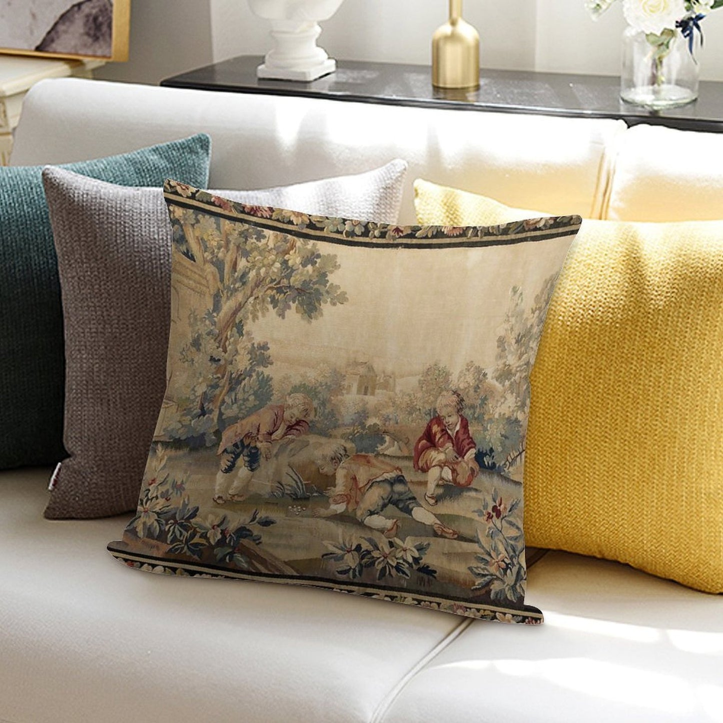 Aubusson  Antique French Tapestry Print Soft High-Density Material Throw Pillow