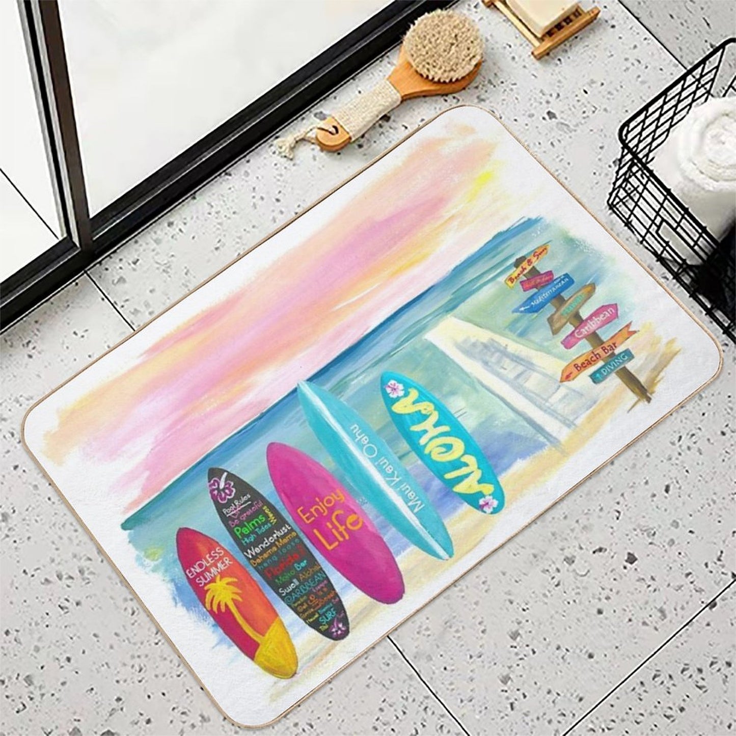 Surfboard Philosophy  - Enjoy Life, Travel And Surf - Surfboard Wall Bath Mat
