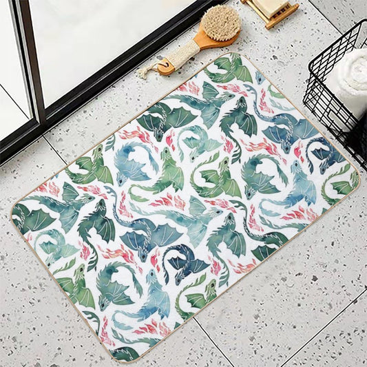 Dragon Fire Blue & Green  Non-Slip Bath Mat