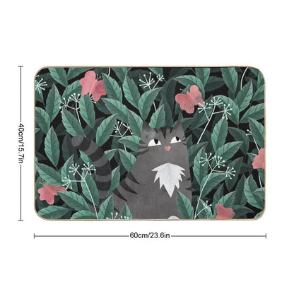 Butterfly Garden (Tabby Cat Version) Bath Mat