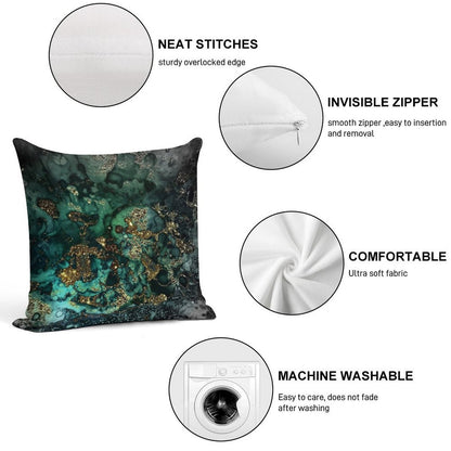Gold Indigo Faux Malachite Marble Soft Decorative Cover Throw Pillow