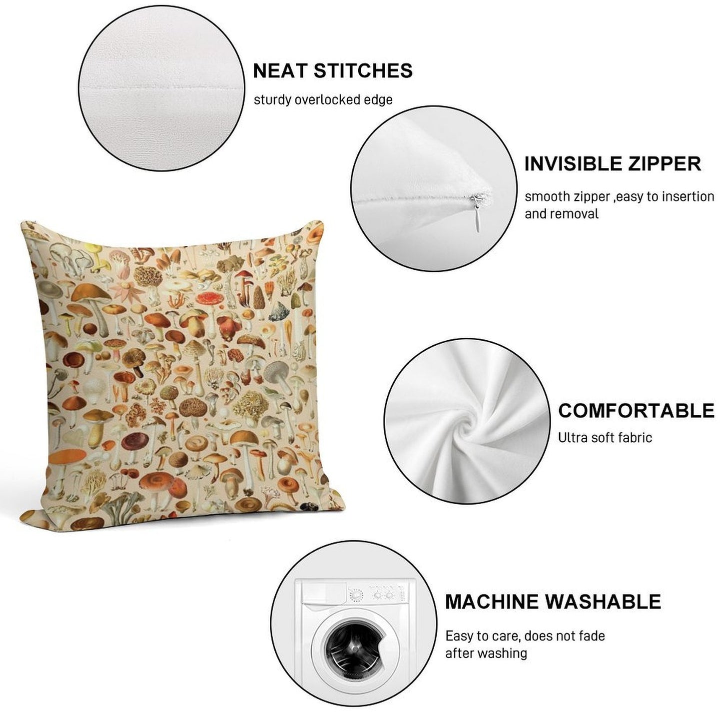 Vintage Mushroom Designs Collection Soft Warmth Comfort Throw Pillow