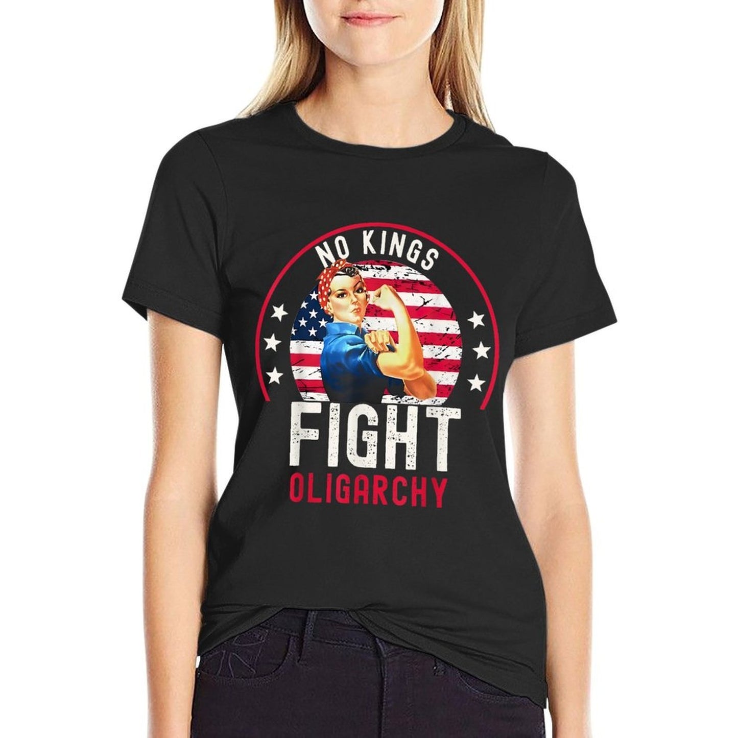 Vintage No Kings Fight Oligarchy Woman's Girl America  Moisture-wicking T-Shirt