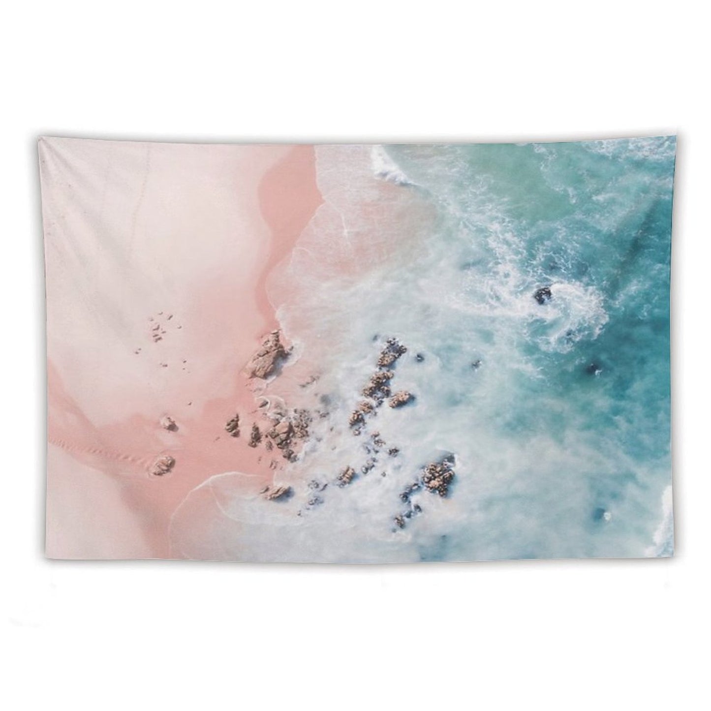 Sea Bliss - Aerial Pink Beach Ocean Sea Photography by Ingrid Beddoes Tapestry
