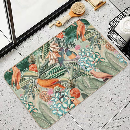 Vintage Orange Tropical Bird Jungle Botanical Garden Nightgarden Bath Mat