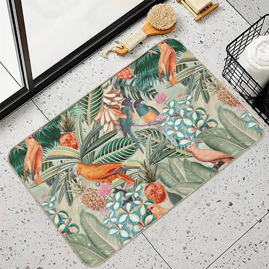 Vintage Orange Tropical Bird Jungle Botanical Garden Nightgarden Bath Mat