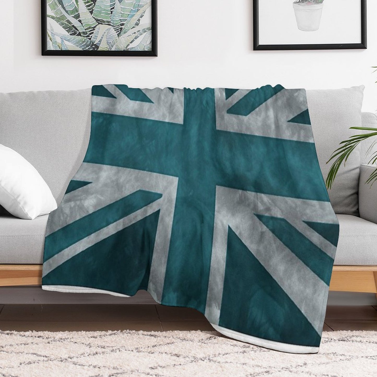 Teal Distressed Union Jack Throw Blanket
