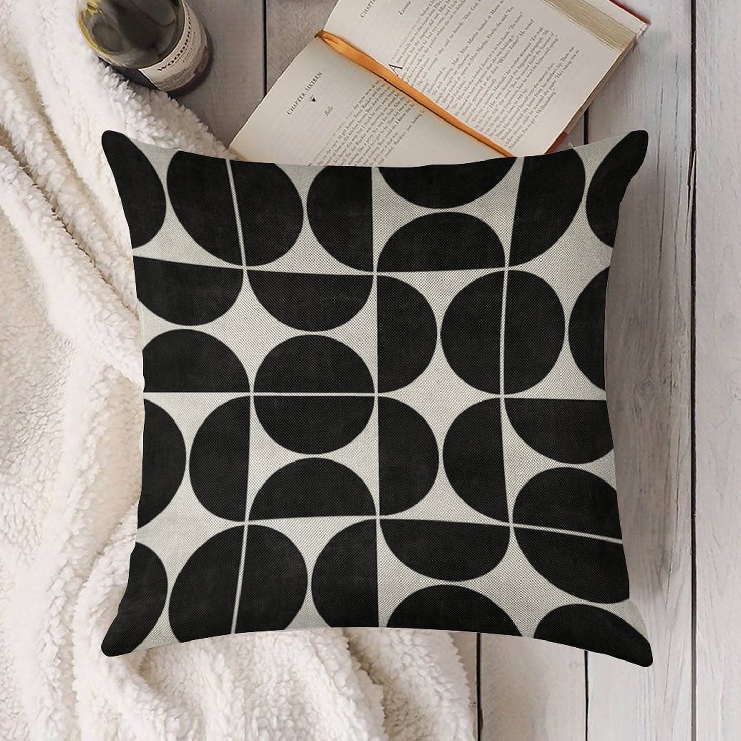 Mid-Century Modern Pattern No.3 - Black And White Concrete Linen Throw Pillow Cover