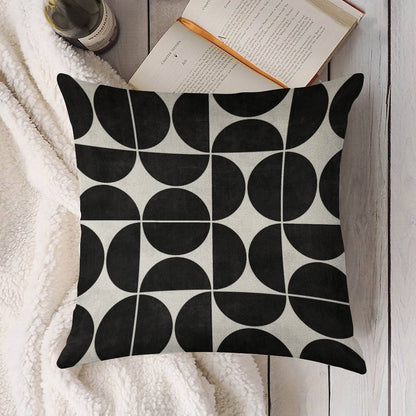 Mid-Century Modern Pattern No.3 - Black And White Concrete Linen Throw Pillow Cover