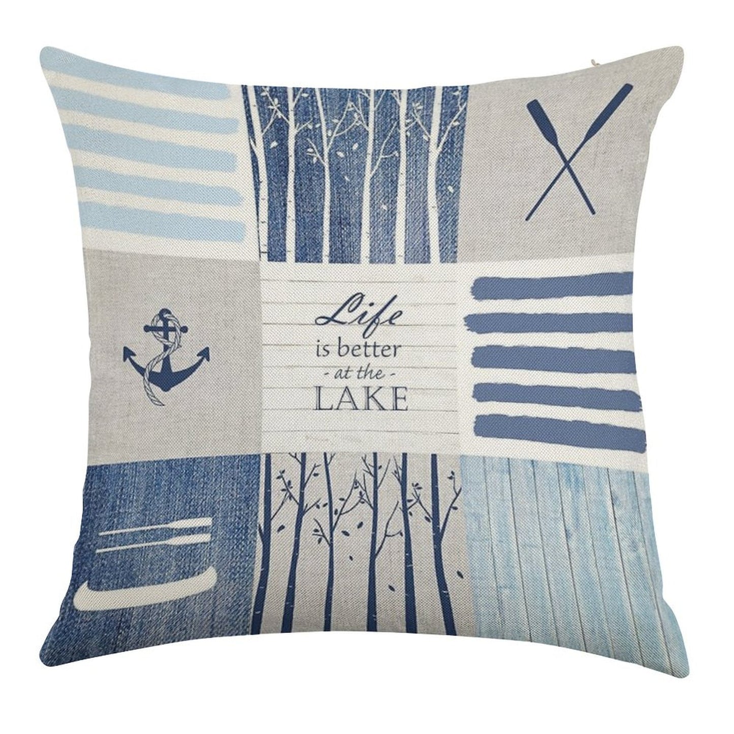Life Is Better at The Lake Patchwork Linen Throw Pillow Cover