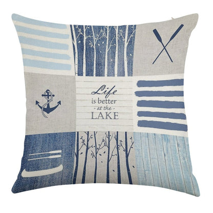 Life Is Better at The Lake Patchwork Linen Throw Pillow Cover