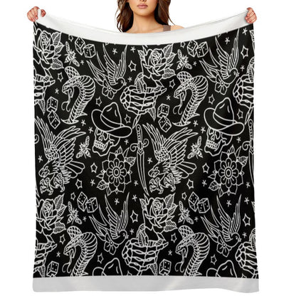 American Traditional Tattoo Flash Print Throw Blanket
