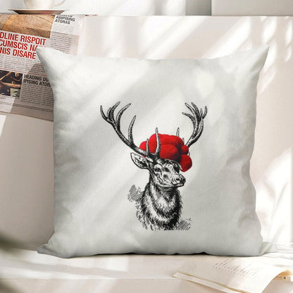Deer with A Pollen Hat Linen Throw Pillow Cover