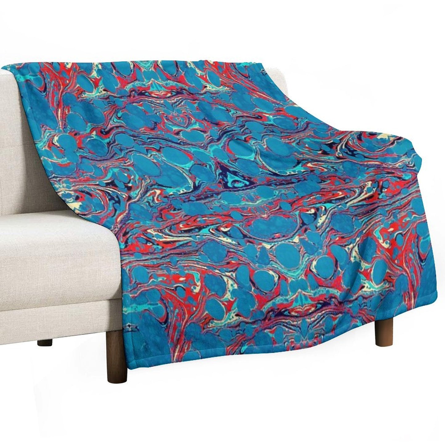 Psychedelic Blue Red Marbled Paper Throw Blanket
