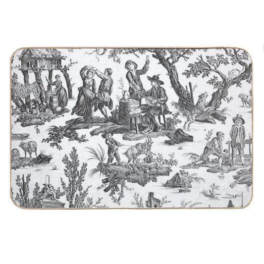 Black And White Toile De Jouy Bath Mat