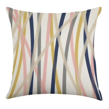 Ribbon Abstract in Mustard Yellow, Blush Pink, Navy Blue, Grey, Almond, And White. Minimalist Modern Linen Throw Pillow Cover